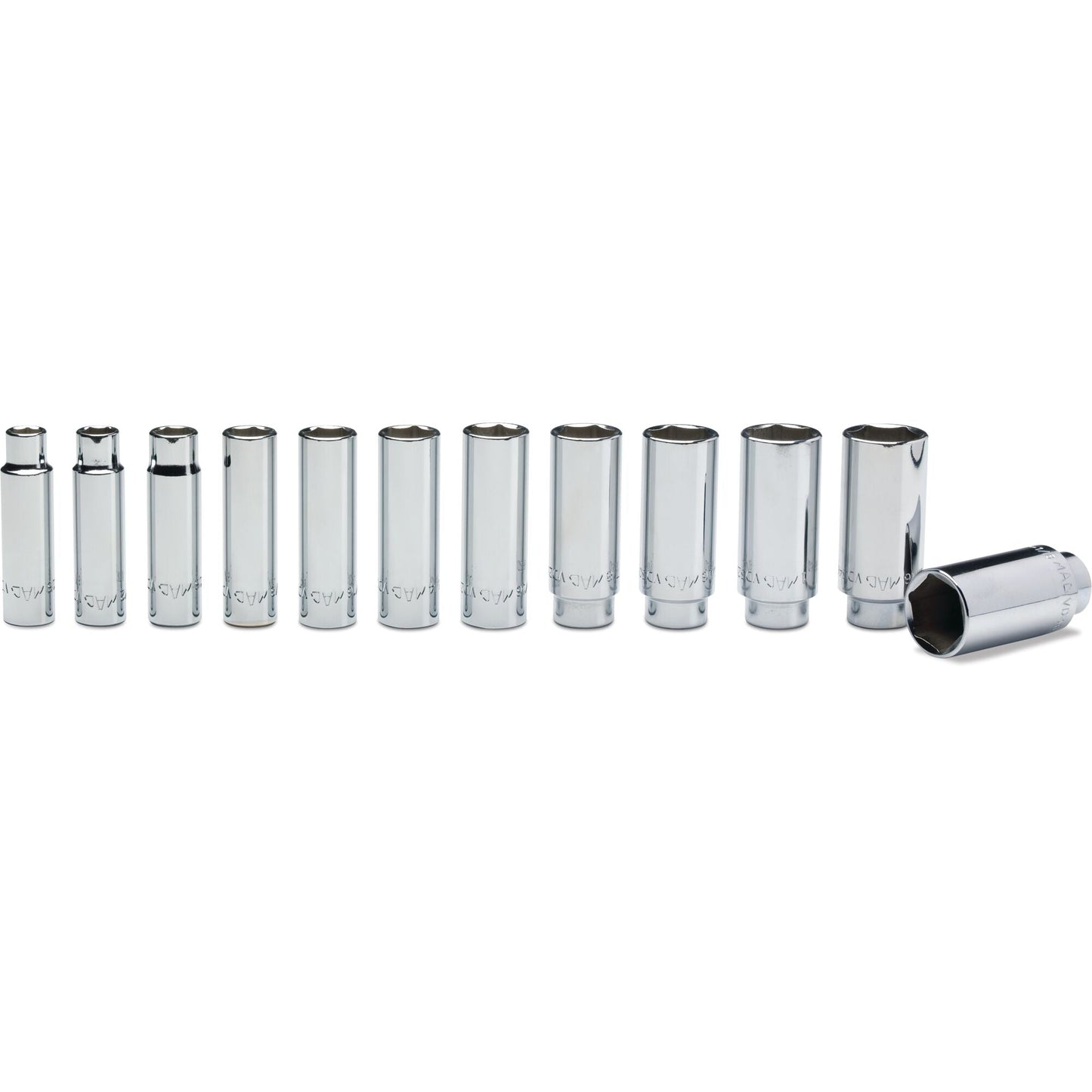 12-PC. 1/2" Drive SAE Deep Socket Set - 6-PT.