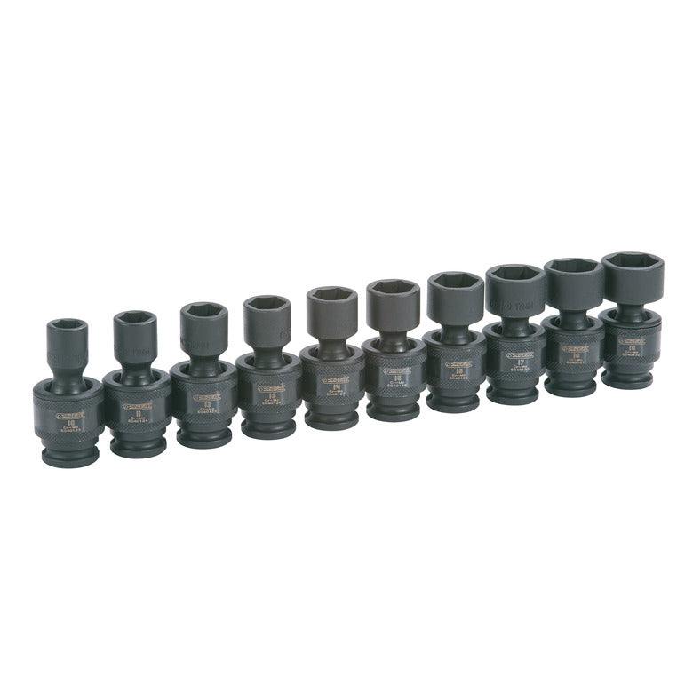 10-PC. 3/8" Drive Metric Universal Impact Socket Set - 6-PT.