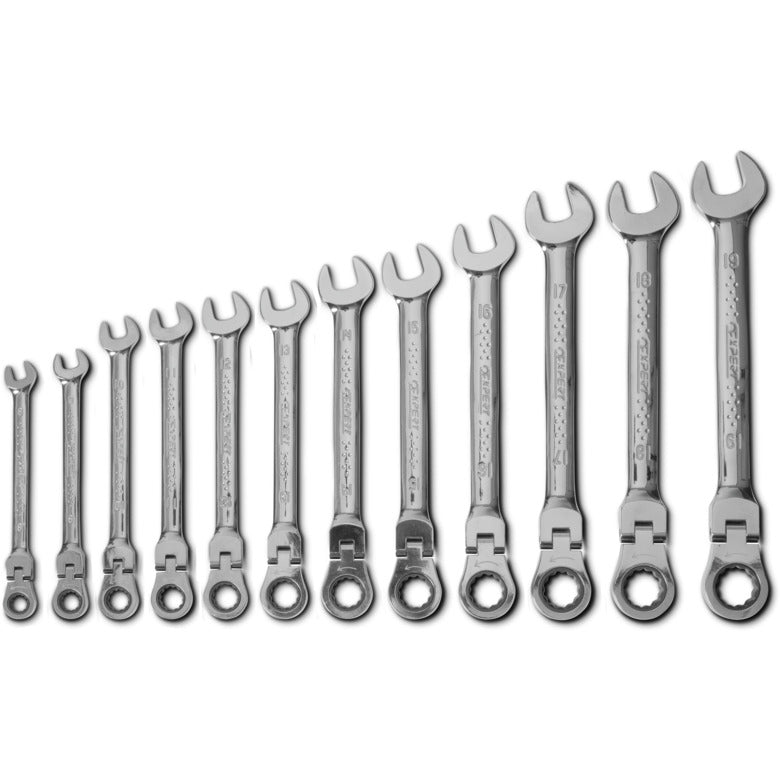 12-PC. Metric Flex-Head Ratcheting Combination Wrench Set - 12-PT.