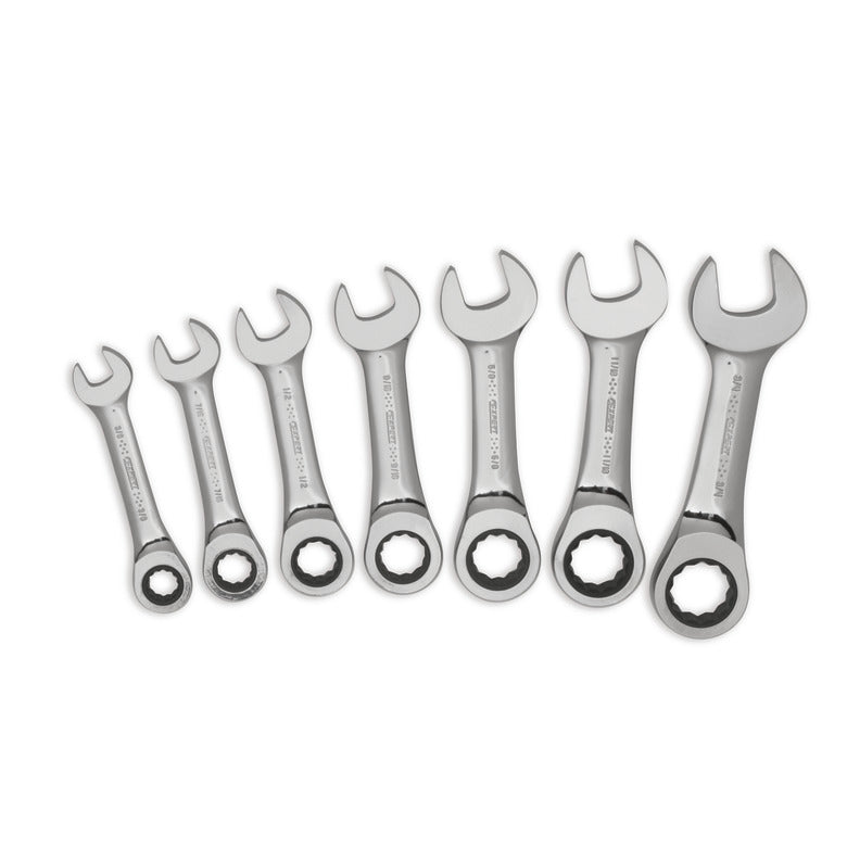 7-PC. SAE Stubby Ratcheting Wrench Set - 12-PT.