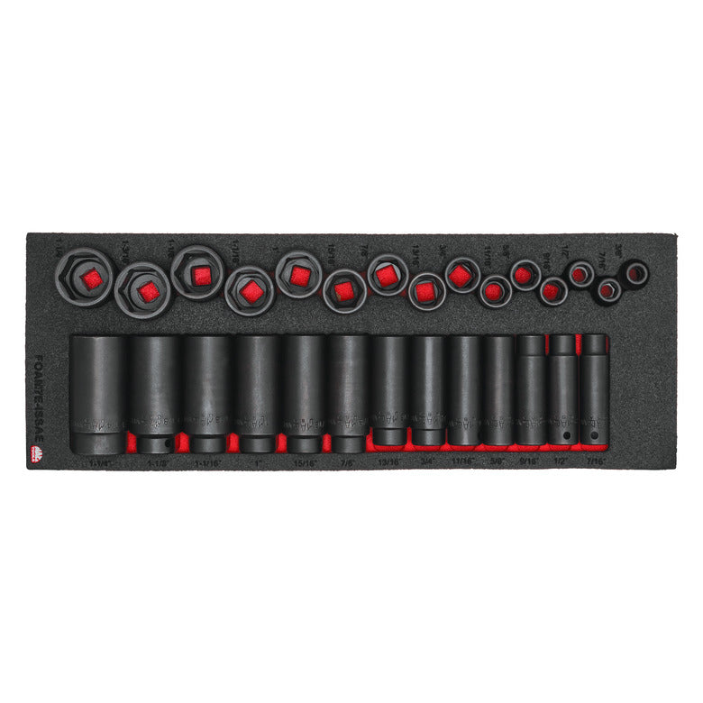 28-PC. 1/2" Drive SAE Standard/Deep Impact Socket Foam Set