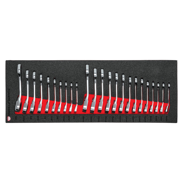 24-PC. 12-PT. SAE/Metric Stubby Reversible Racheting Wrench Foam Set