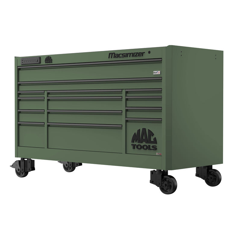 Macsimizer® Series 14-Drawer Workstation with PowerTech™ Drawer - Olive Green