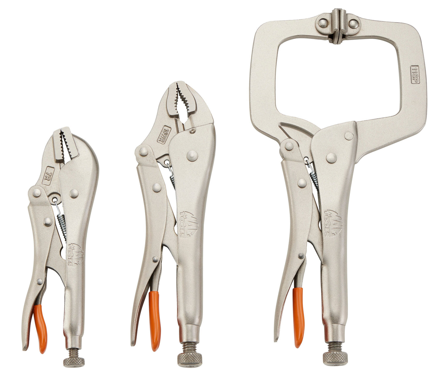 3-PC. Trigger Release Locking Pliers Set (7-11") - Orange