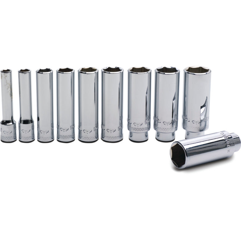 10-PC. 1/4" Drive Metric Deep Socket Set - 6-PT.