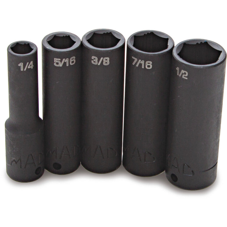 5-PC. 1/4" Drive SAE Deep Impact Non-Slip Socket Set - 6-PT.