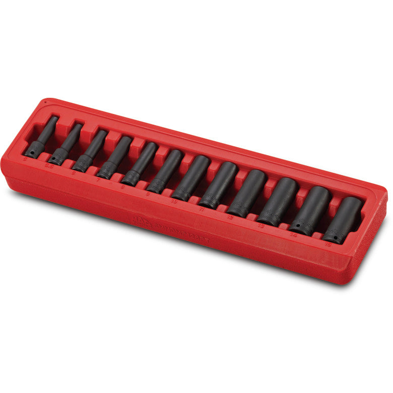 12-PC. 1/4" Drive Metric Magnetic Impact Socket Set - 6-PT.