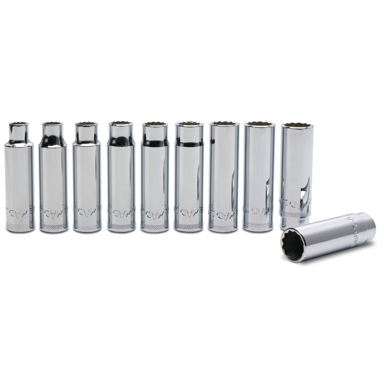10-PC. 1/2" Drive Metric Deep Socket Set - 12-PT.