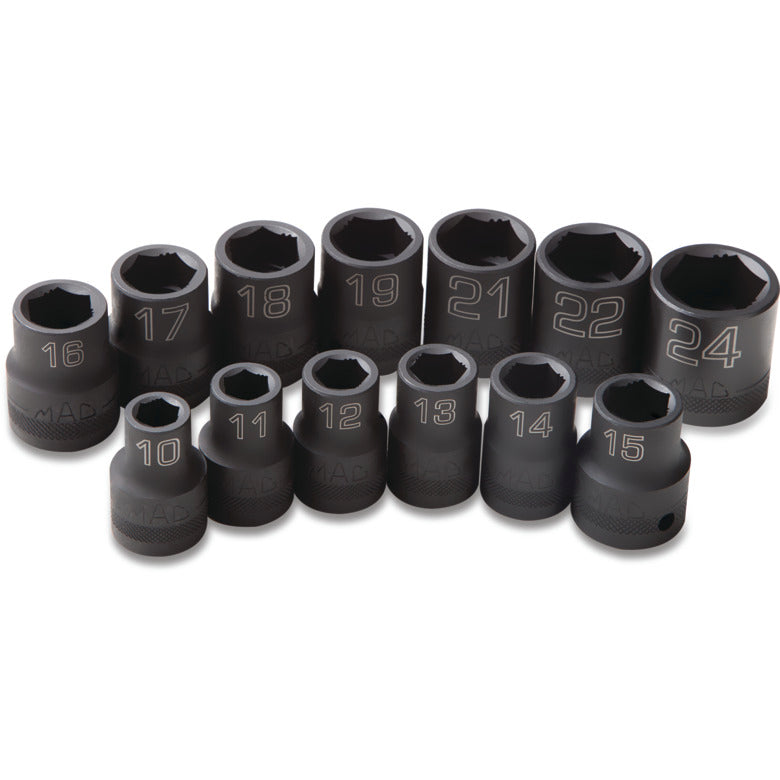 13-PC 1/2" Drive Metric Impact Socket Set - 6-PT.