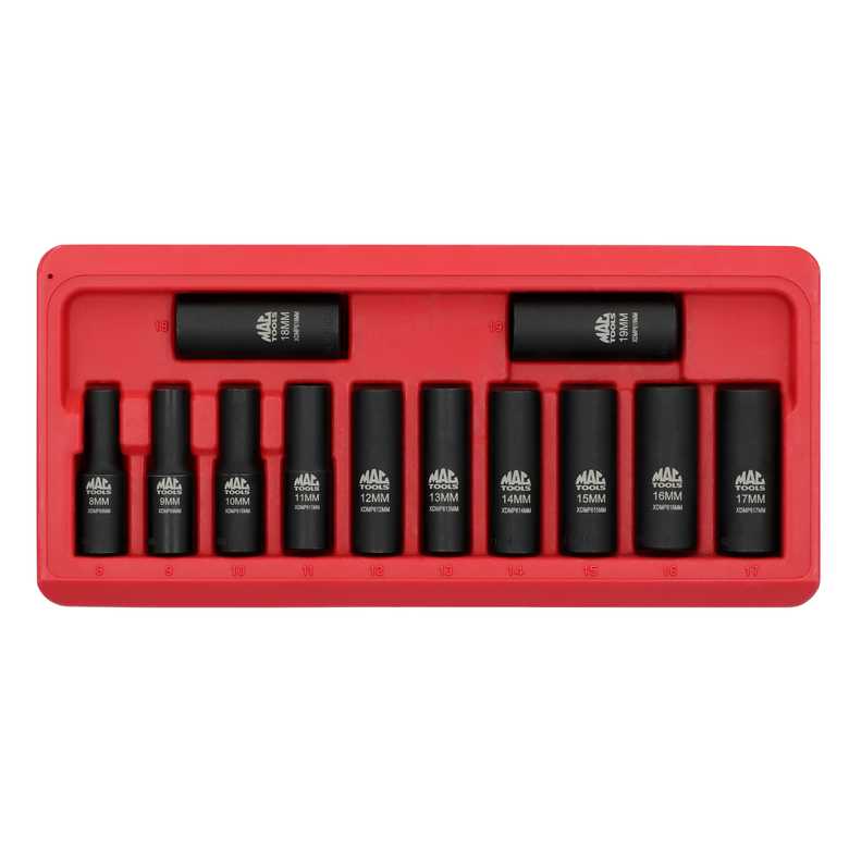 12-PC. Metric Deep Magnetic Impact Socket Set, 3/8" Drive