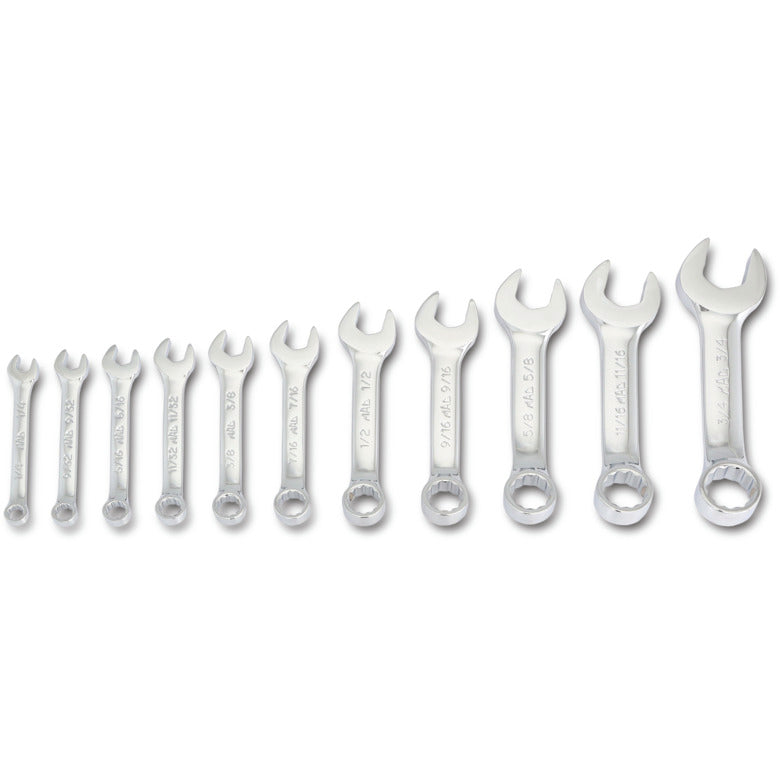 11-PC. SAE Knuckle Saver Stubby Combination Wrench Set - 12-PT.