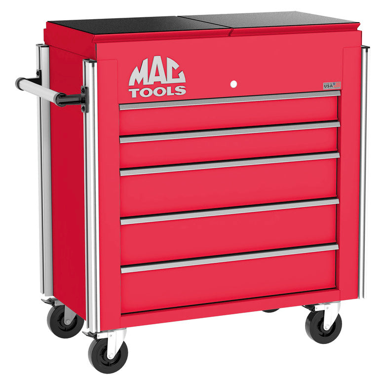 5-Drawer Utility Cart w/ Split Sliding Lid - Firebrick Red