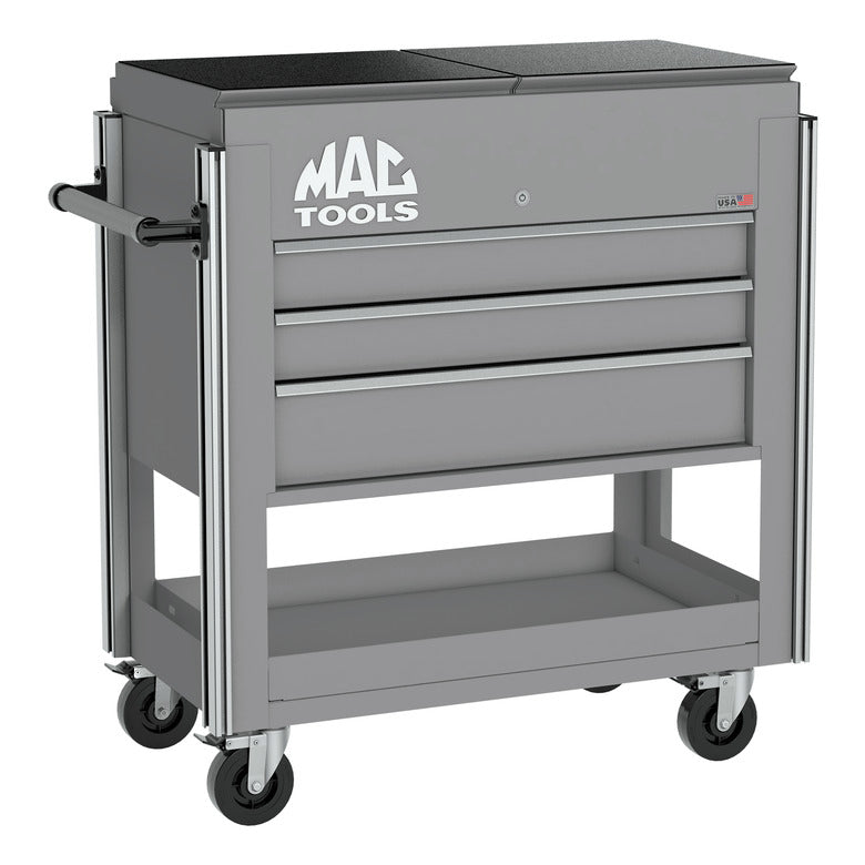 3-Drawer Utility Cart w/ Split Sliding Lid - Mica Gray
