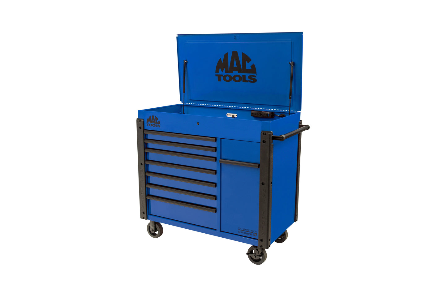 7-Drawer Drop-Top Cart with 49” Vertical Power Drawer - Blue