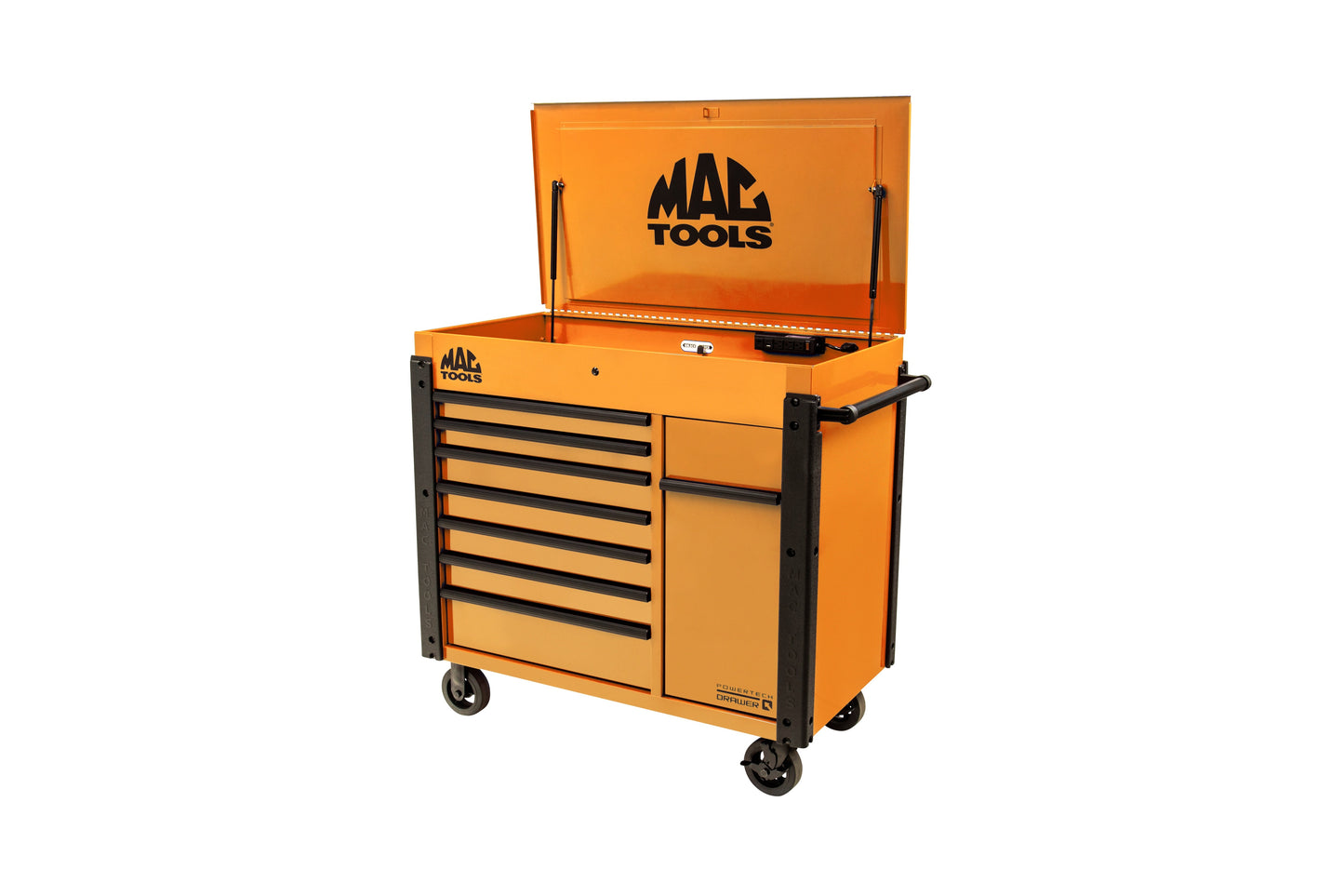 7-Drawer Drop-Top Cart with 49” Vertical Power Drawer - Orange