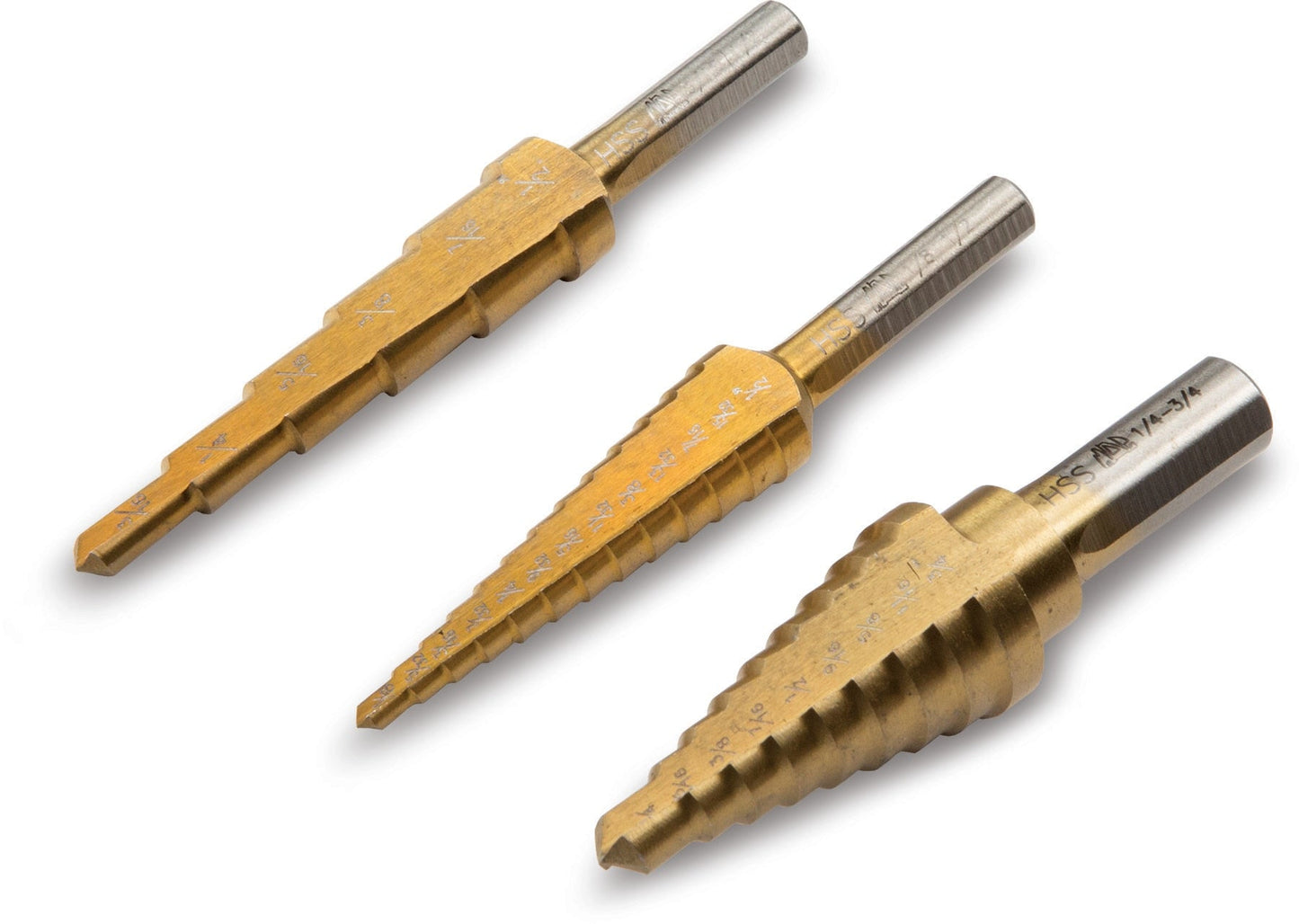 3-PC. Titanium-Nitride Coated Step Drill Set