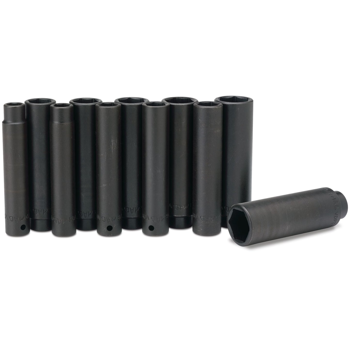 11-PC. 1/2" Drive SAE Extra-Deep Impact Socket Set - 6-PT.