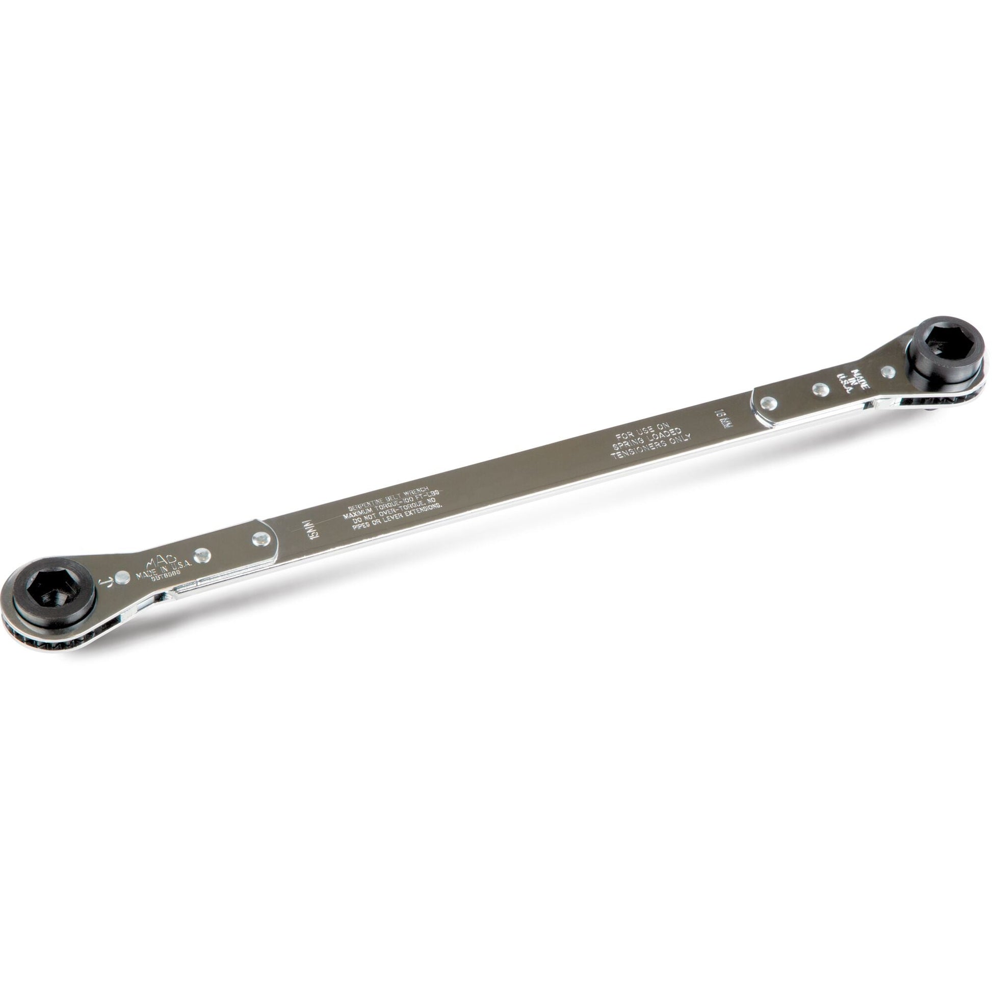 4-Size Ratcheting Serpentine Belt Tool 15mm x 3/8" Square Male x 16mm x 1/2" Male Square