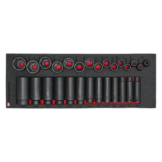 28-PC. 1/2" Drive SAE Standard/Deep Impact Socket Foam Set