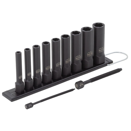 9-PC. 1/4" Drive R.B.R.T™ Metric Impact Foreign Object Removal (FOR) Deep Extractor Socket Set