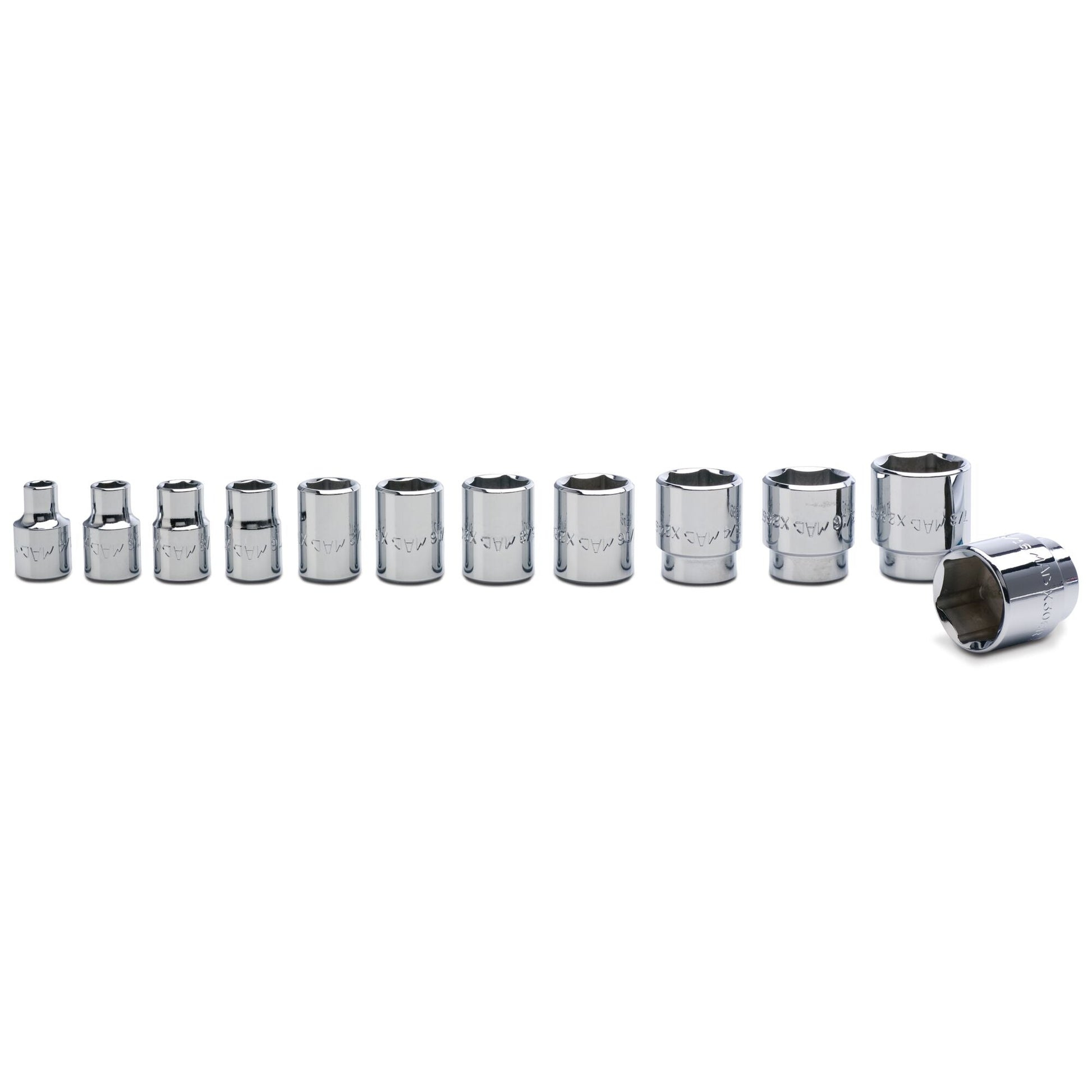 Socket Set, Standard SAE in Metal Tray 3/8" Drive - 12-PC.