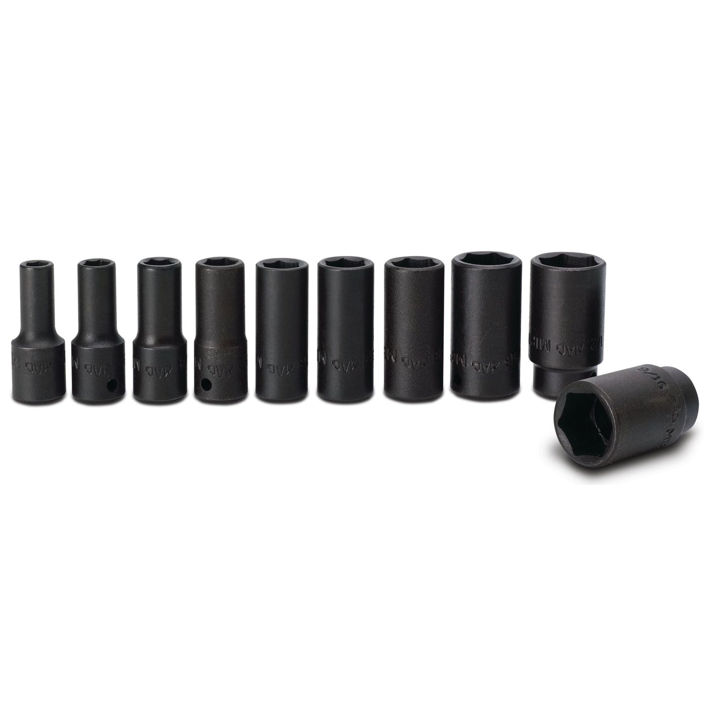 Socket Set, Intermediate Impact SAE in Metal Tray 1/4" Drive - 10-PC.