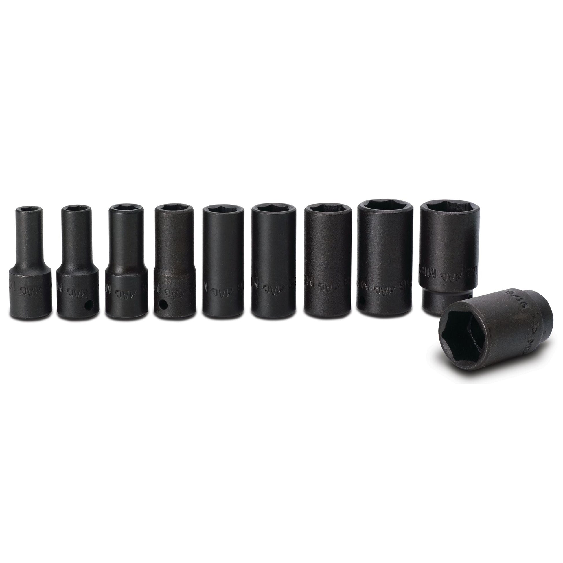 Socket Set, Intermediate Impact SAE in Metal Tray 1/4" Drive - 10-PC.