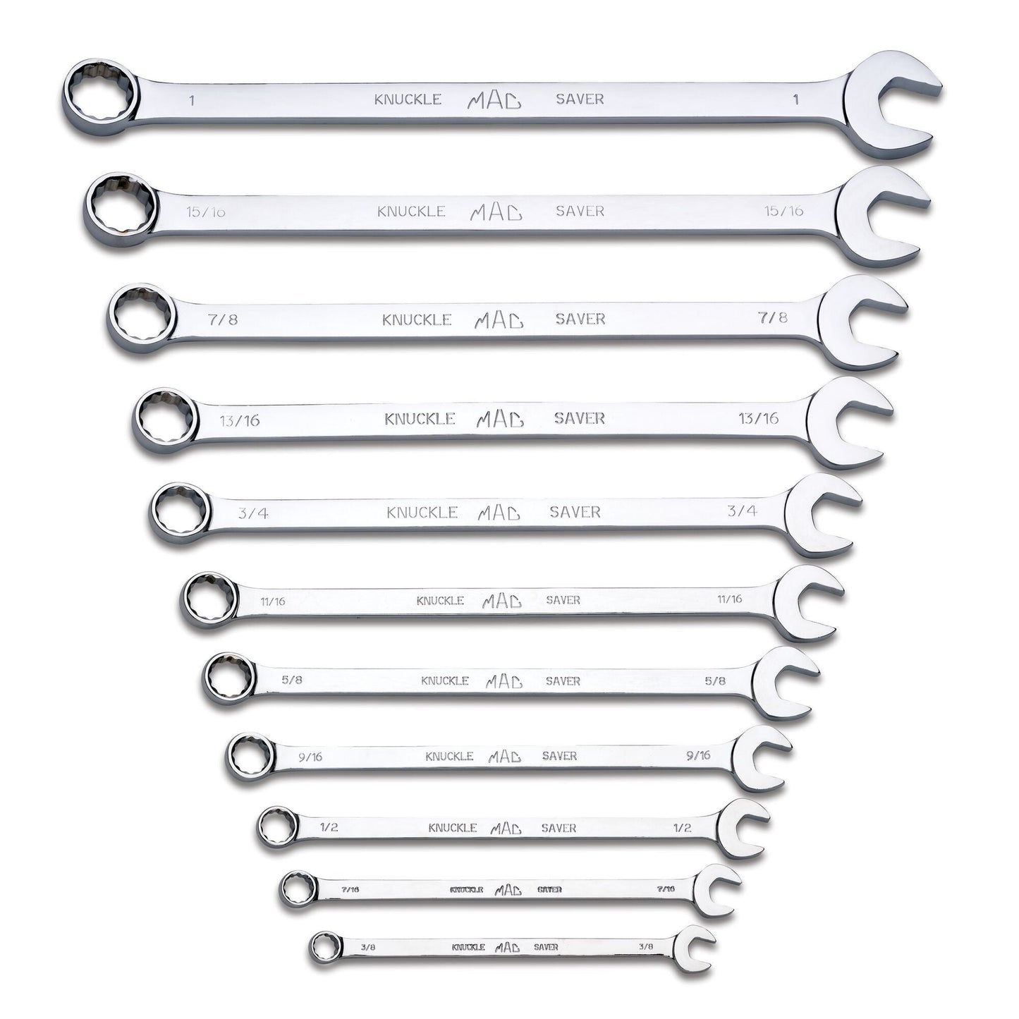 11-PC. SAE Long Knuckle Saver Combination Wrench Set - 12-PT.