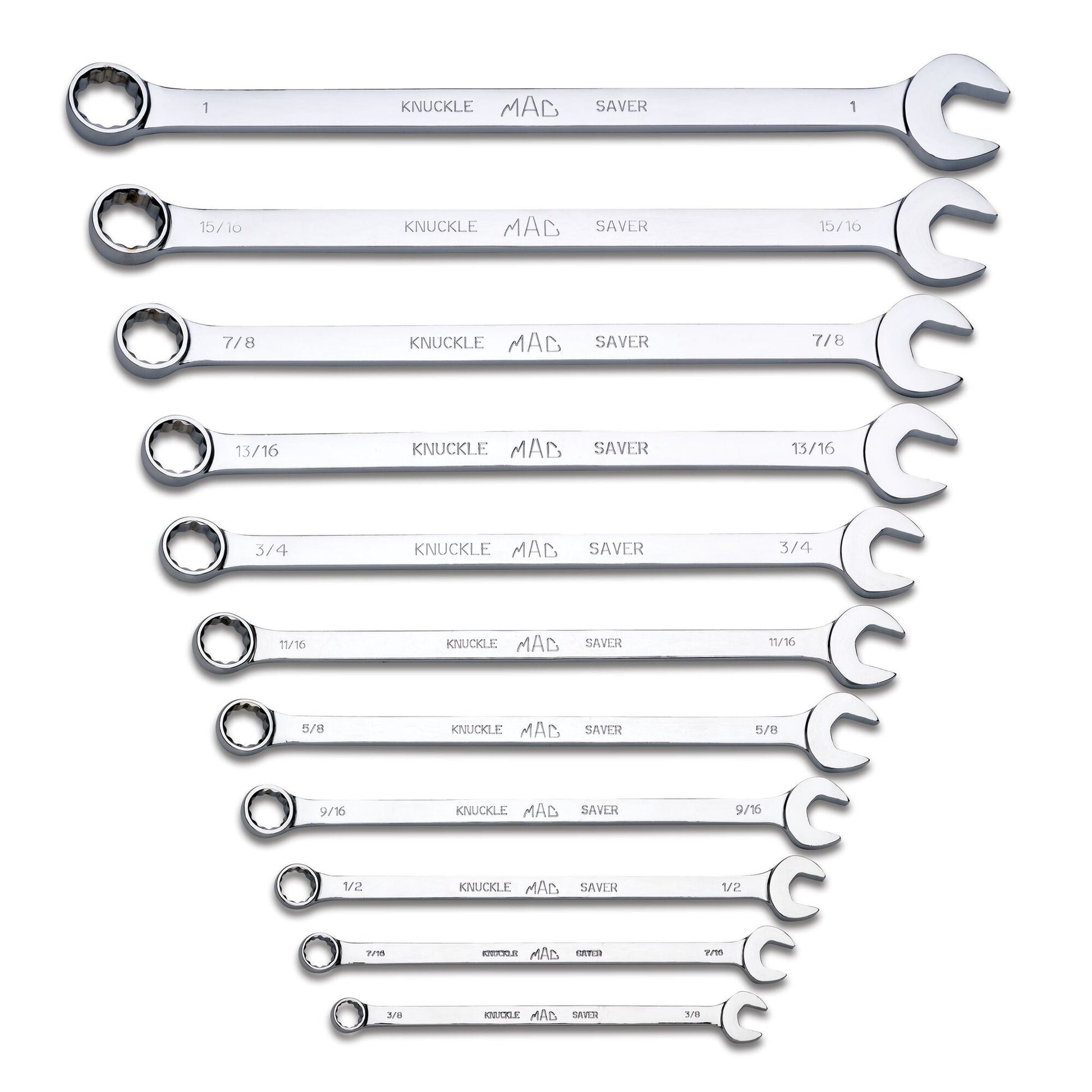 11-PC. SAE Long Knuckle Saver Combination Wrench Set - 12-PT.