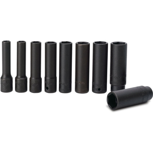 Socket Set, Deep Metric in Plastic Tray 1/4" Drive - 9-PC.