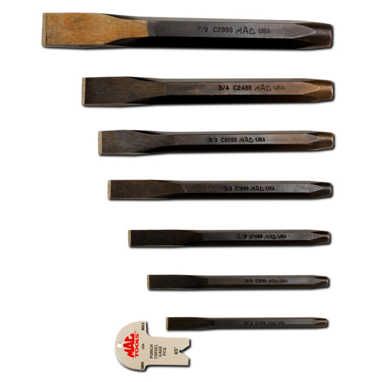 7-PC. Flat Tip Chisel Set with Gauge