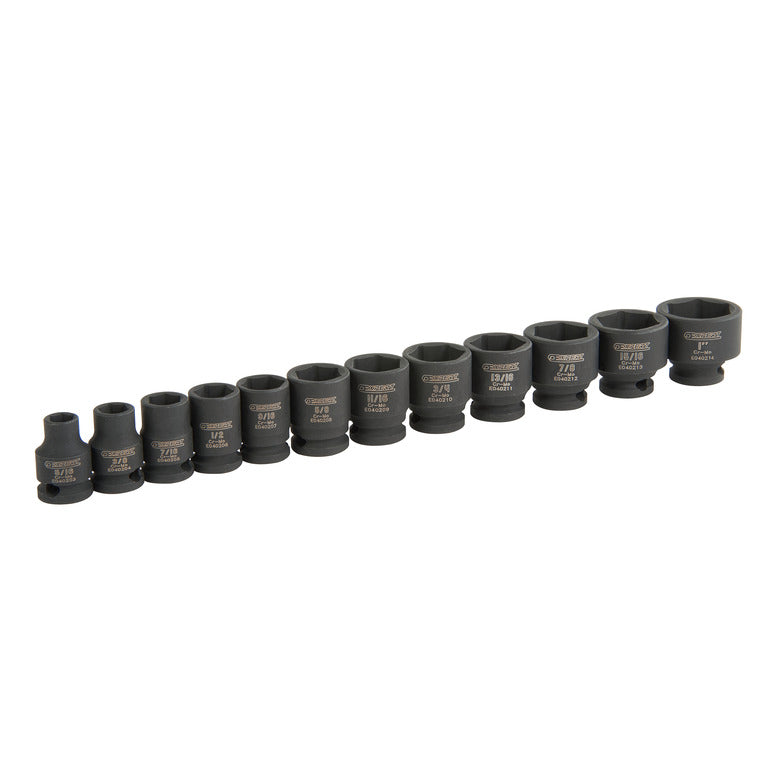 12-PC. 3/8" Drive SAE Impact Socket Set - 6-PT.