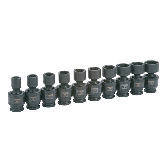 10-PC. 3/8" Drive Metric Universal Impact Socket Set - 6-PT.