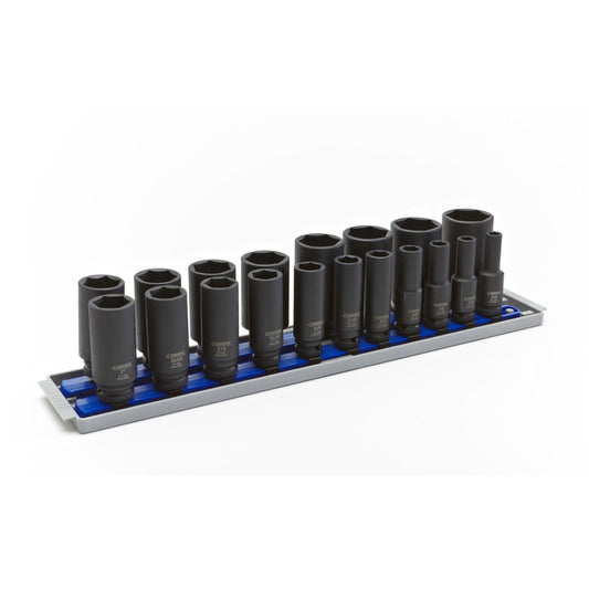 19-PC. 1/2" Drive Deep SAE Impact Socket Set - 6-PT.