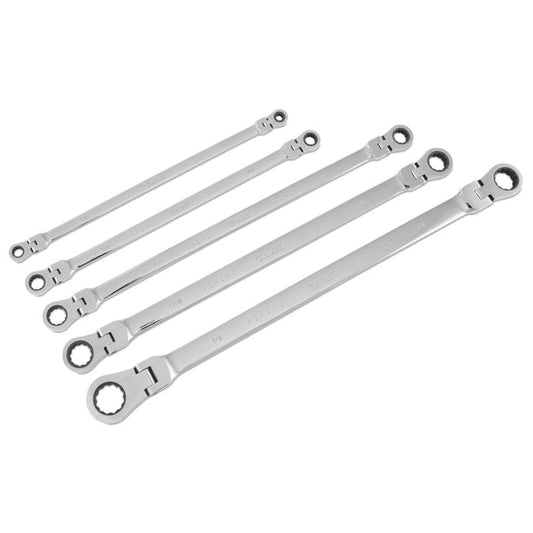 5-PC. Extra-Long SAE Double-Box Flex Ratcheting Wrench Set - 12-PT.