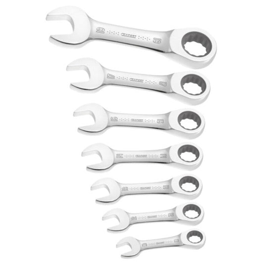 7-PC. Metric Stubby Ratcheting Wrench Set - 12-PT.