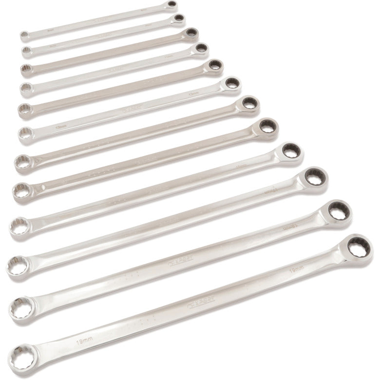 12-PC. Metric Extra Long Ratcheting Wrench Set - 12-PT.