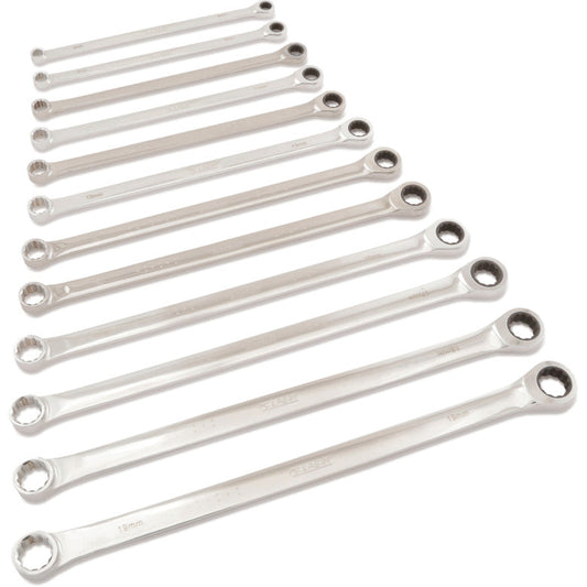12-PC. Metric Extra Long Ratcheting Wrench Set - 12-PT.