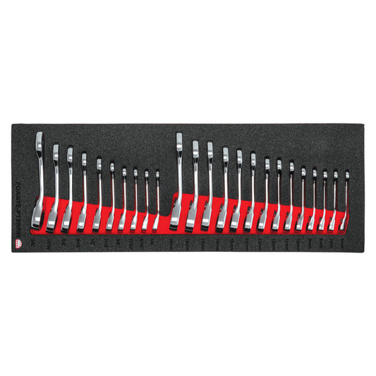 24-PC. 12-PT. SAE/Metric Stubby Reversible Racheting Wrench Foam Set