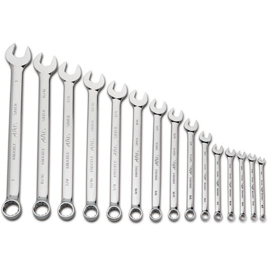 15-PC. SAE Knuckle Saver Combination Wrench Set - 12-PT.