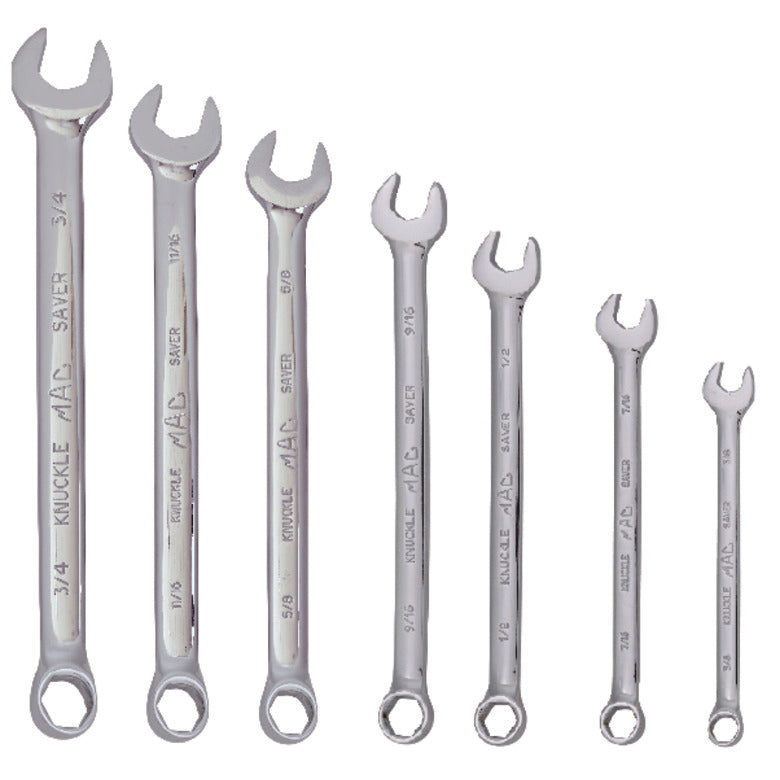 7-PC. SAE Knuckle Saver Combination Wrench Set - 6-PT.