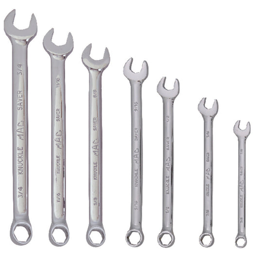 7-PC. SAE Knuckle Saver Combination Wrench Set - 6-PT.