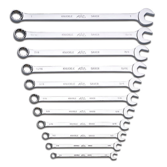 11-PC. SAE Long Knuckle Saver Combination Wrench Set - 12-PT.
