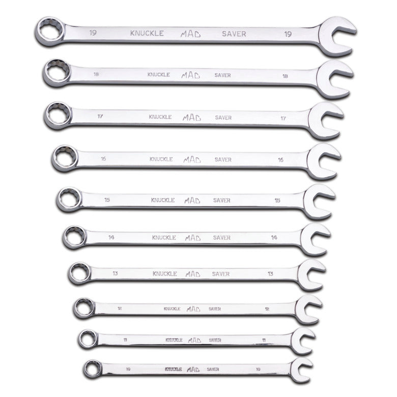 10-PC. Metric Long Knuckle Saver Combination Wrench Set - 12-PT.