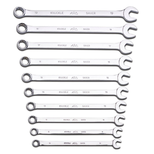 10-PC. Metric Long Knuckle Saver Combination Wrench Set - 12-PT.
