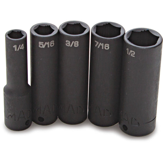 5-PC. 1/4" Drive SAE Deep Impact Non-Slip Socket Set - 6-PT.