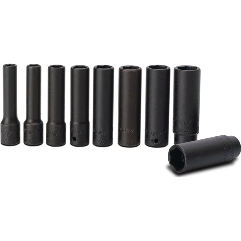 9-PC. 1/4" Drive Metric Deep Impact Socket Set - 6-PT.