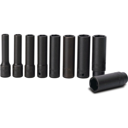 9-PC. 1/4" Drive Metric Deep Impact Socket Set - 6-PT.