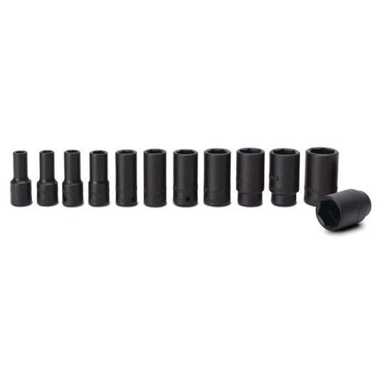 12-PC. 1/4" Drive Metric Intermediate Impact Socket Set - 6-PT.