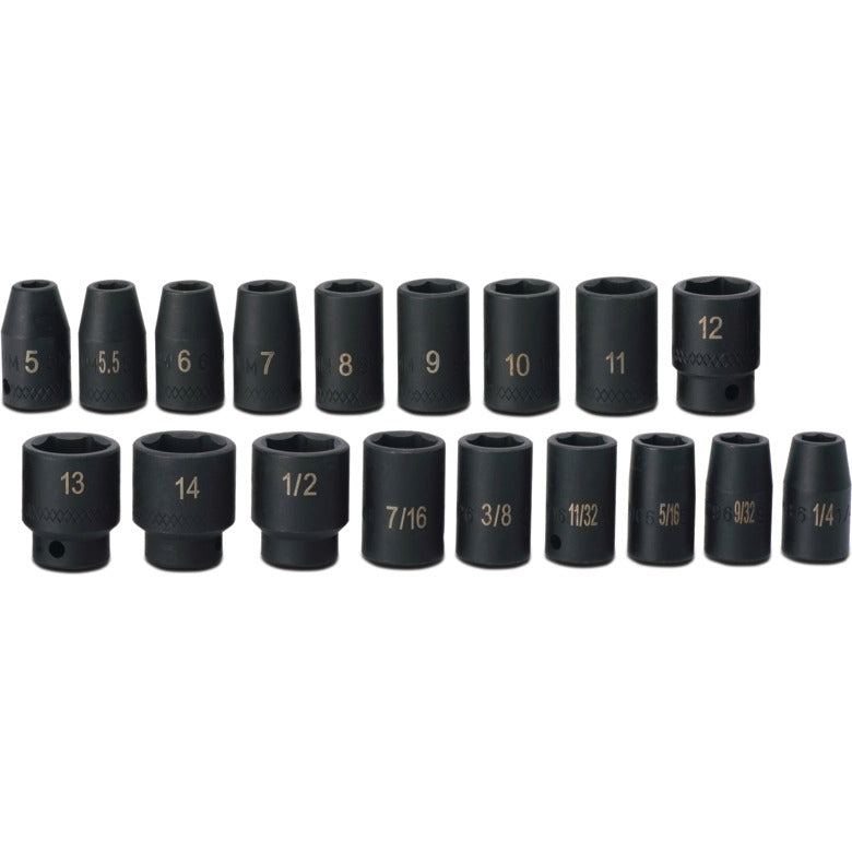 18-PC. 1/4" Drive SAE and Metric Magnetic Impact Socket Set - 6-PT.